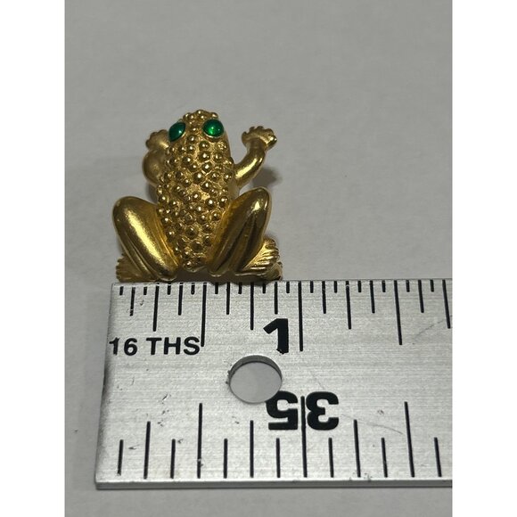 Carolee Vintage Gold-Plated Frog Brooch With Green Enamel Eyes - Picture 6 of 6